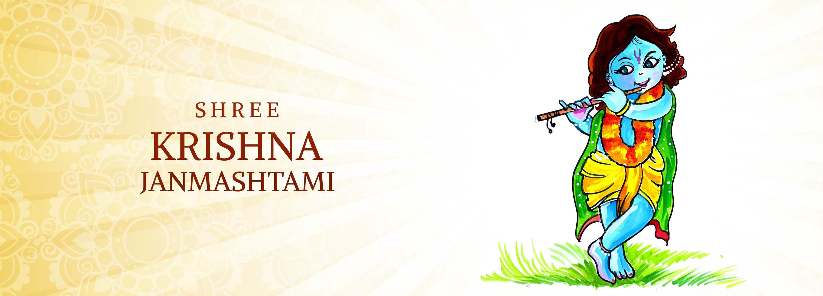 banner feliz janmashtami cartão comemorativo vetor