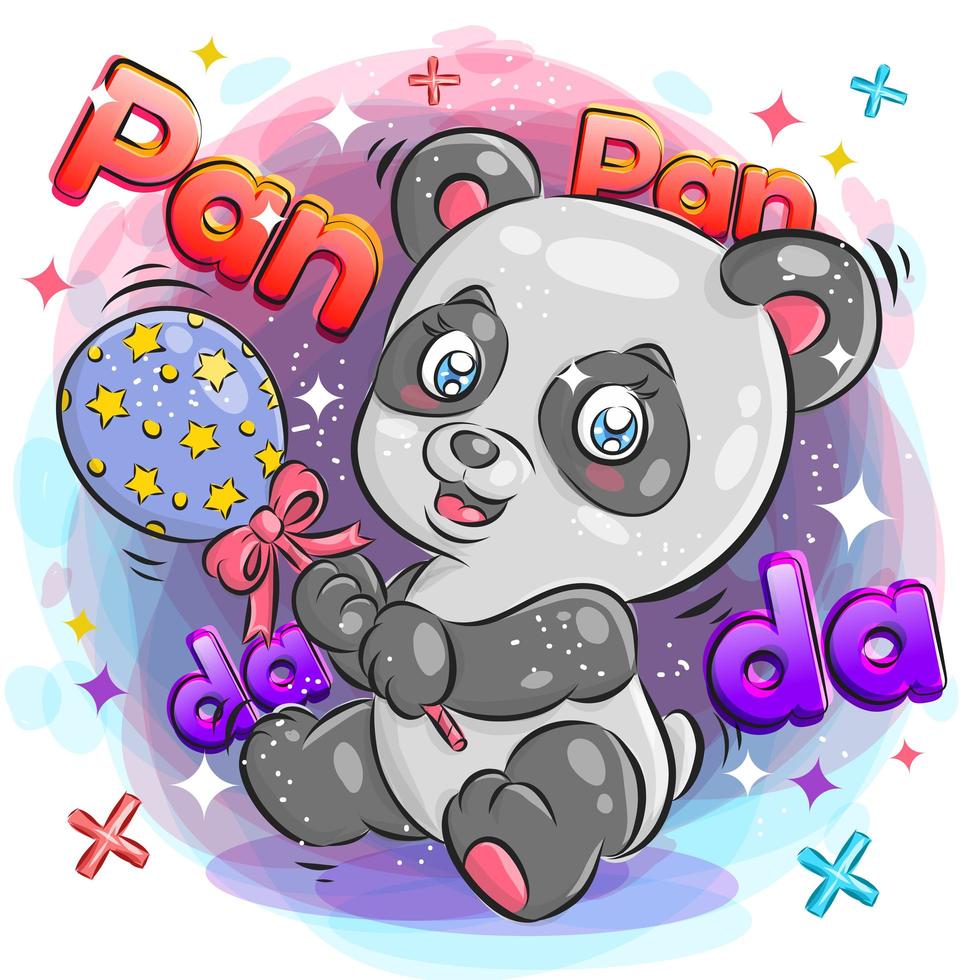 panda fofo com expressão alegre brincando com um brinquedo vetor