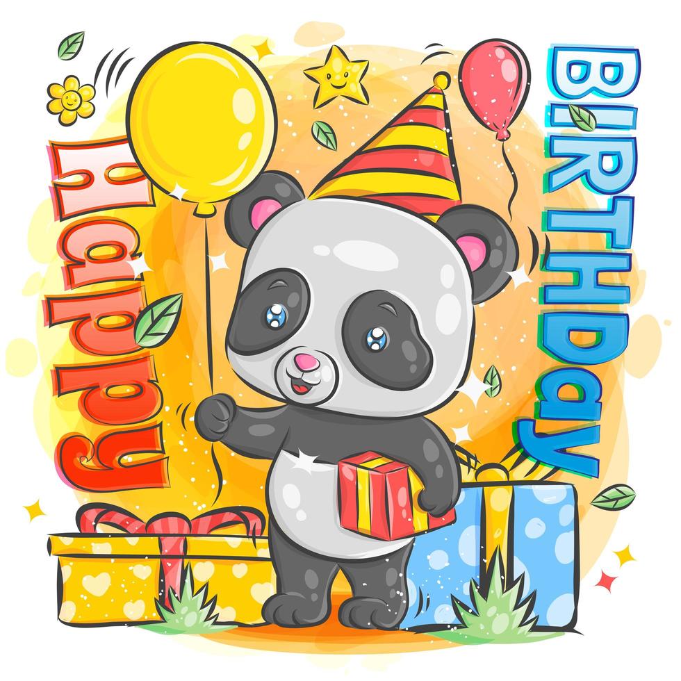 panda fofo comemorando aniversário vetor