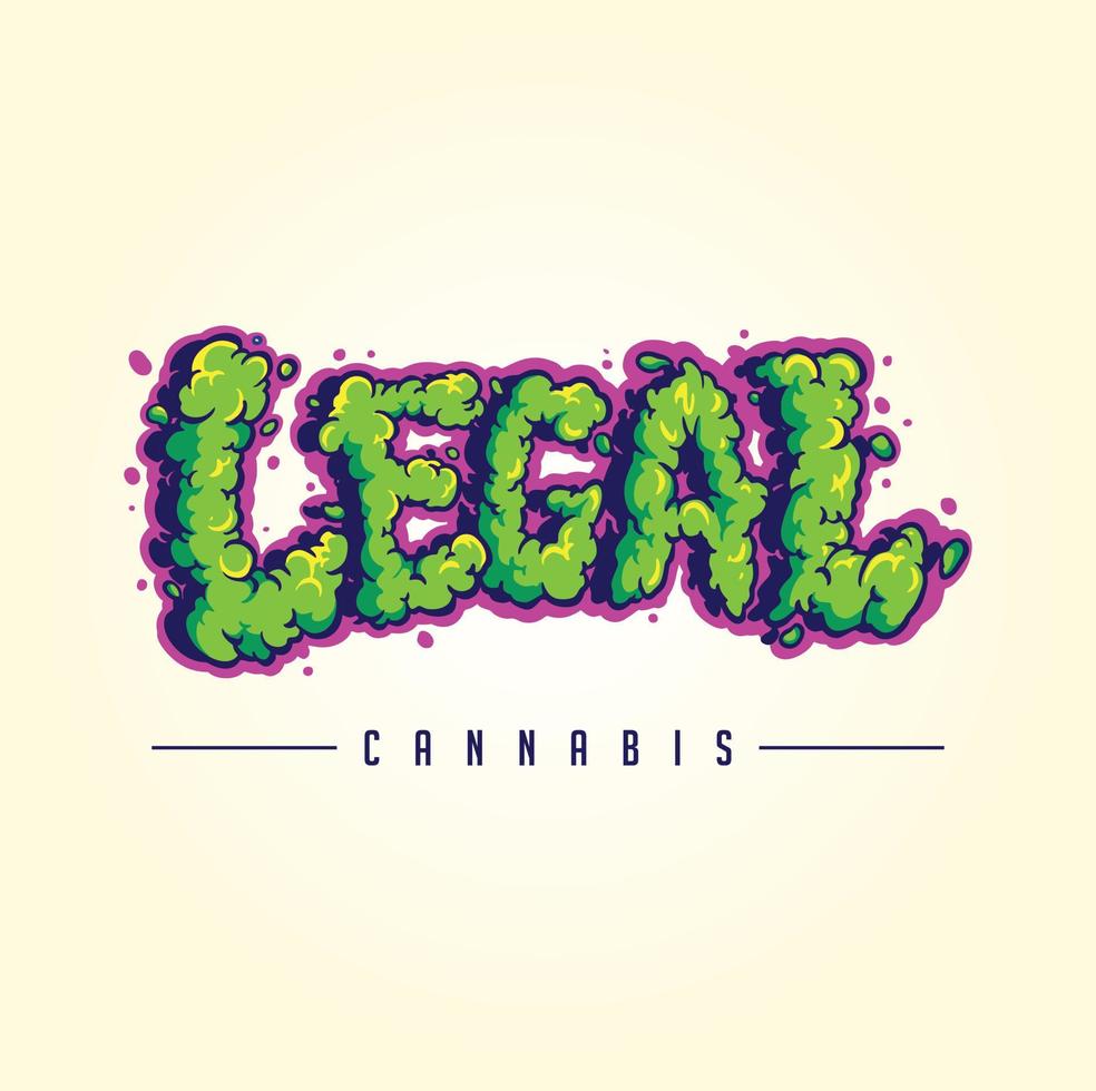 palavras de maconha legal de efeito de fumaça letras ilustrações vetoriais para o seu logotipo de trabalho, t-shirt de mercadoria mascote, adesivos e designs de etiquetas, pôster, cartões de saudação, empresa de negócios de publicidade ou marcas. vetor