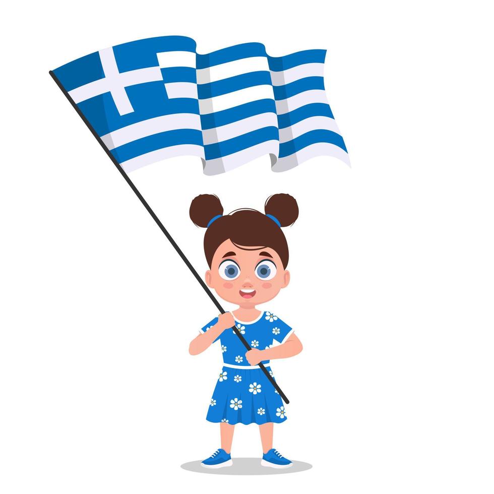 menina com a bandeira da grécia vetor