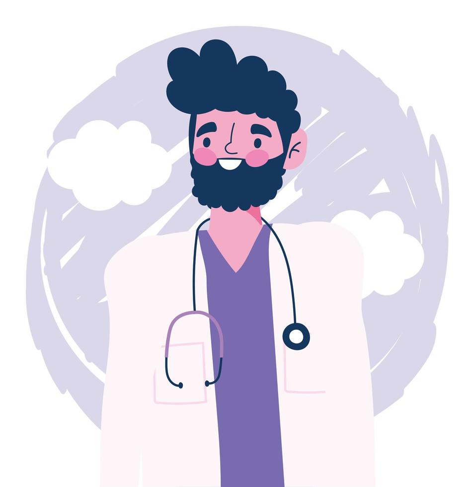 personagem médico masculino com avatar de estetoscópio vetor