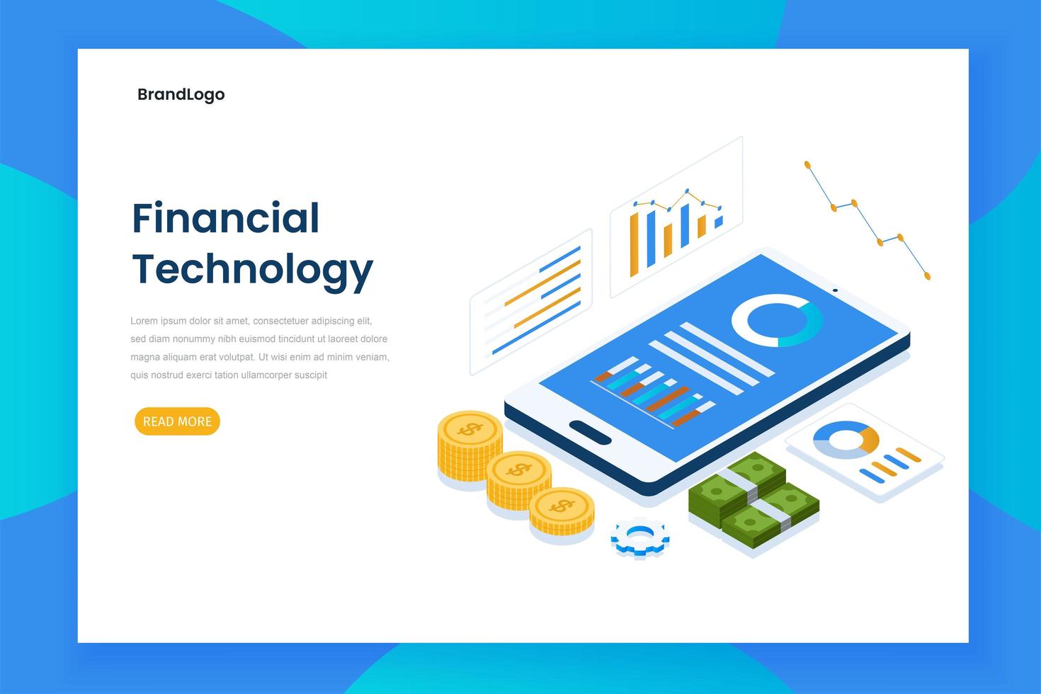 página inicial de tecnologia financeira isométrica com smartphone vetor