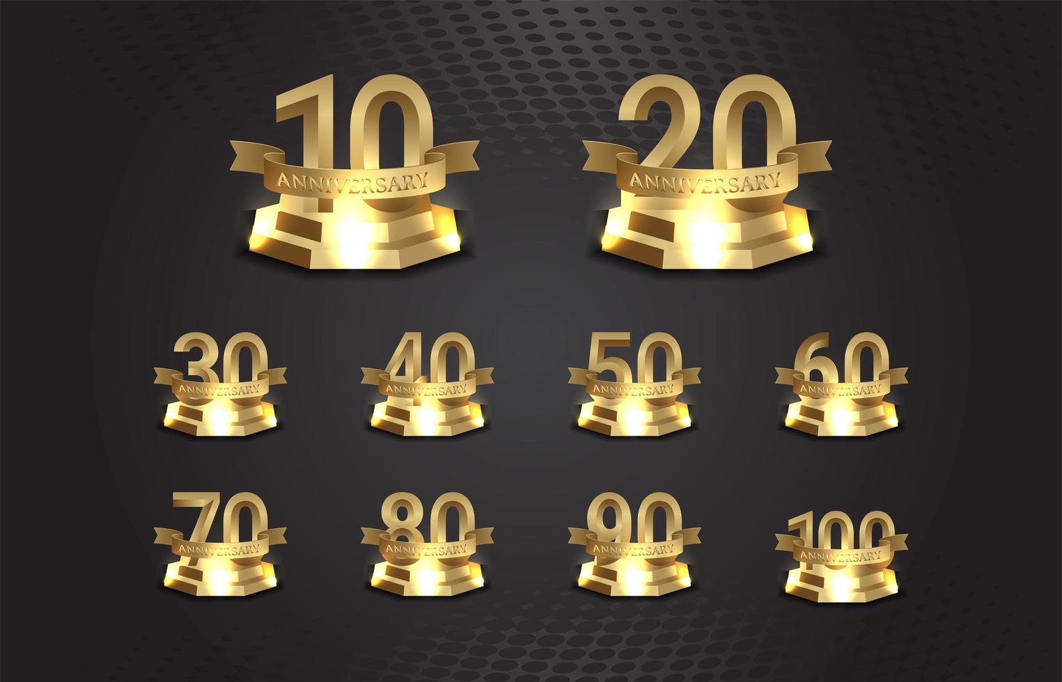 números de aniversário de ouro no pódio com efeito de iluminação vetor