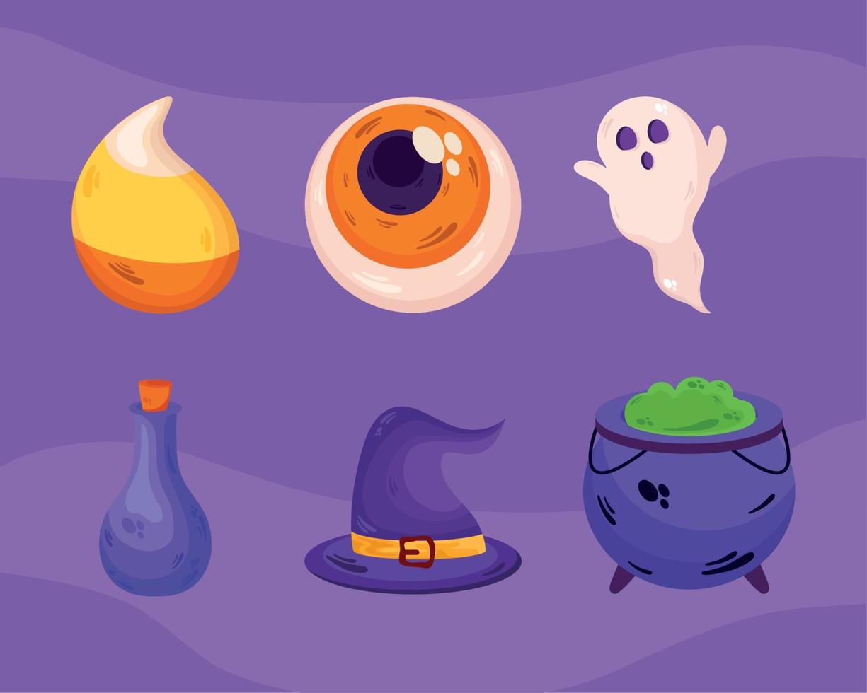 seis ícones de celebração de halloween vetor