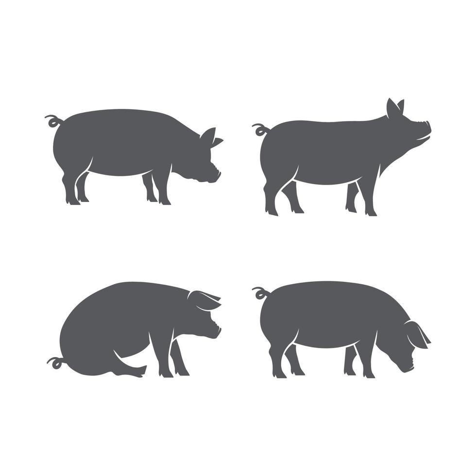 vetor de ícone de pictograma de porco. conjunto de ilustração vetorial de silhueta de porco. pacote de ícones de vetor de carne de porco. ilustração vetorial