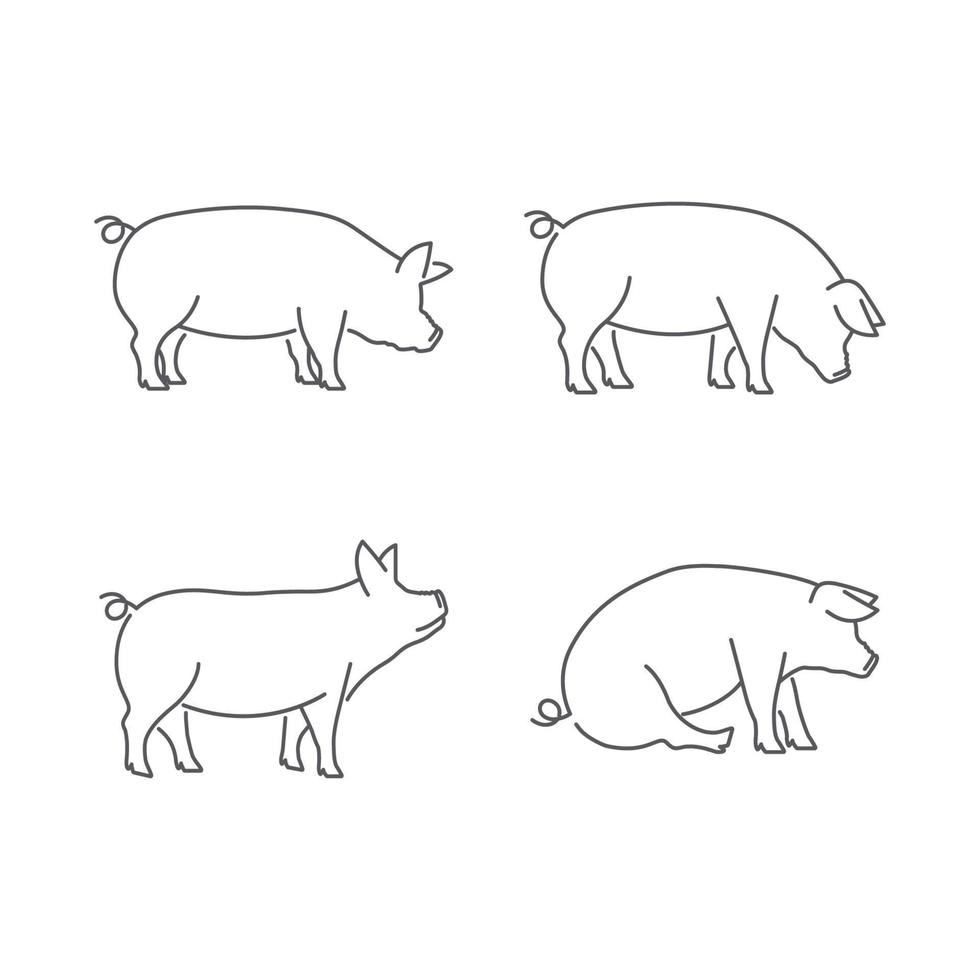 vetor de ícone linear de pictograma de porco. conjunto de ilustração vetorial de silhueta de porco. pacote de ícones de vetor linear de carne de porco. ilustração vetorial