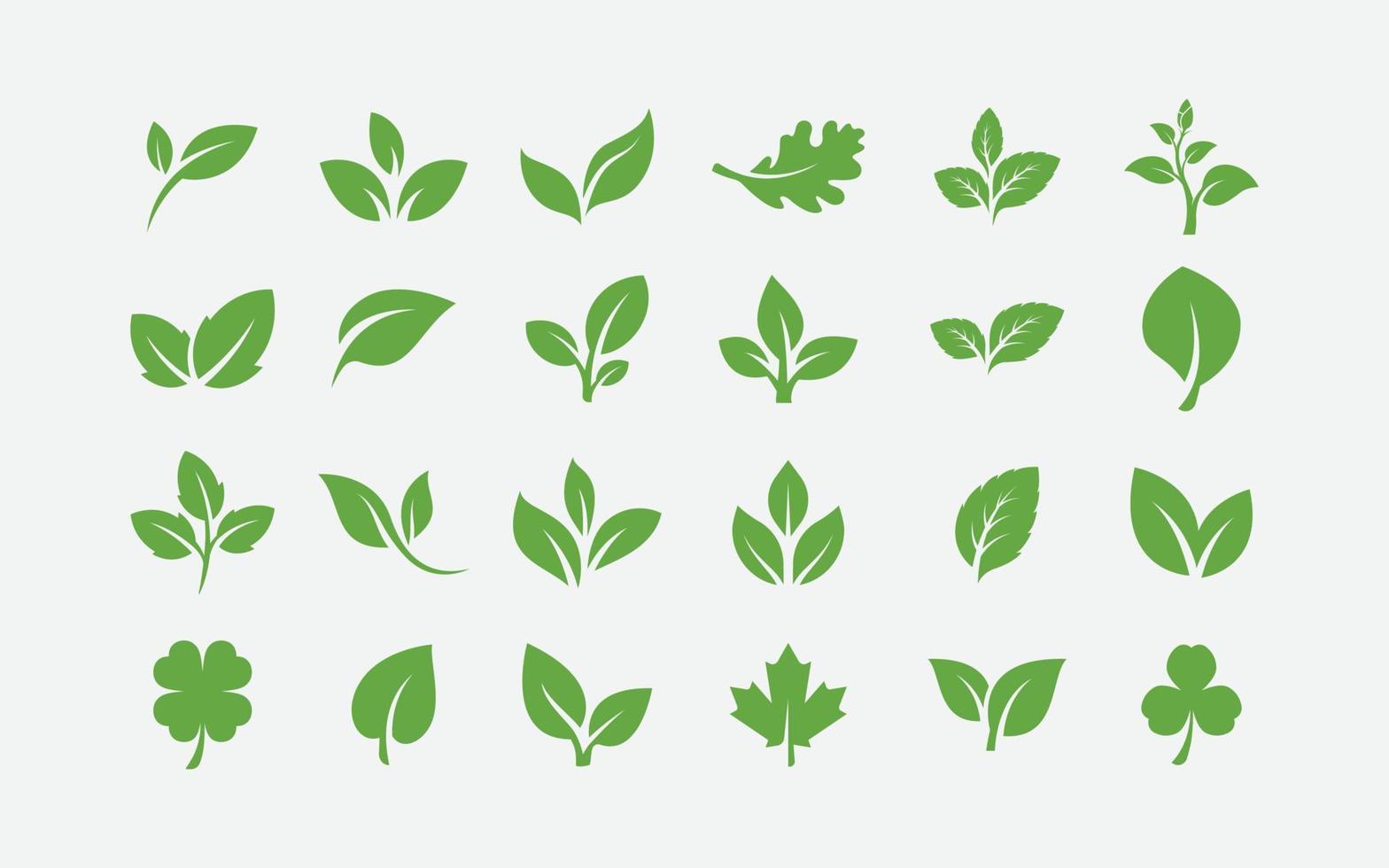 conjunto de ícones de vetor de elemento de natureza de ecologia de folha verde, pacote de ícones de folha, vetor de elemento de natureza de ecologia de folha verde