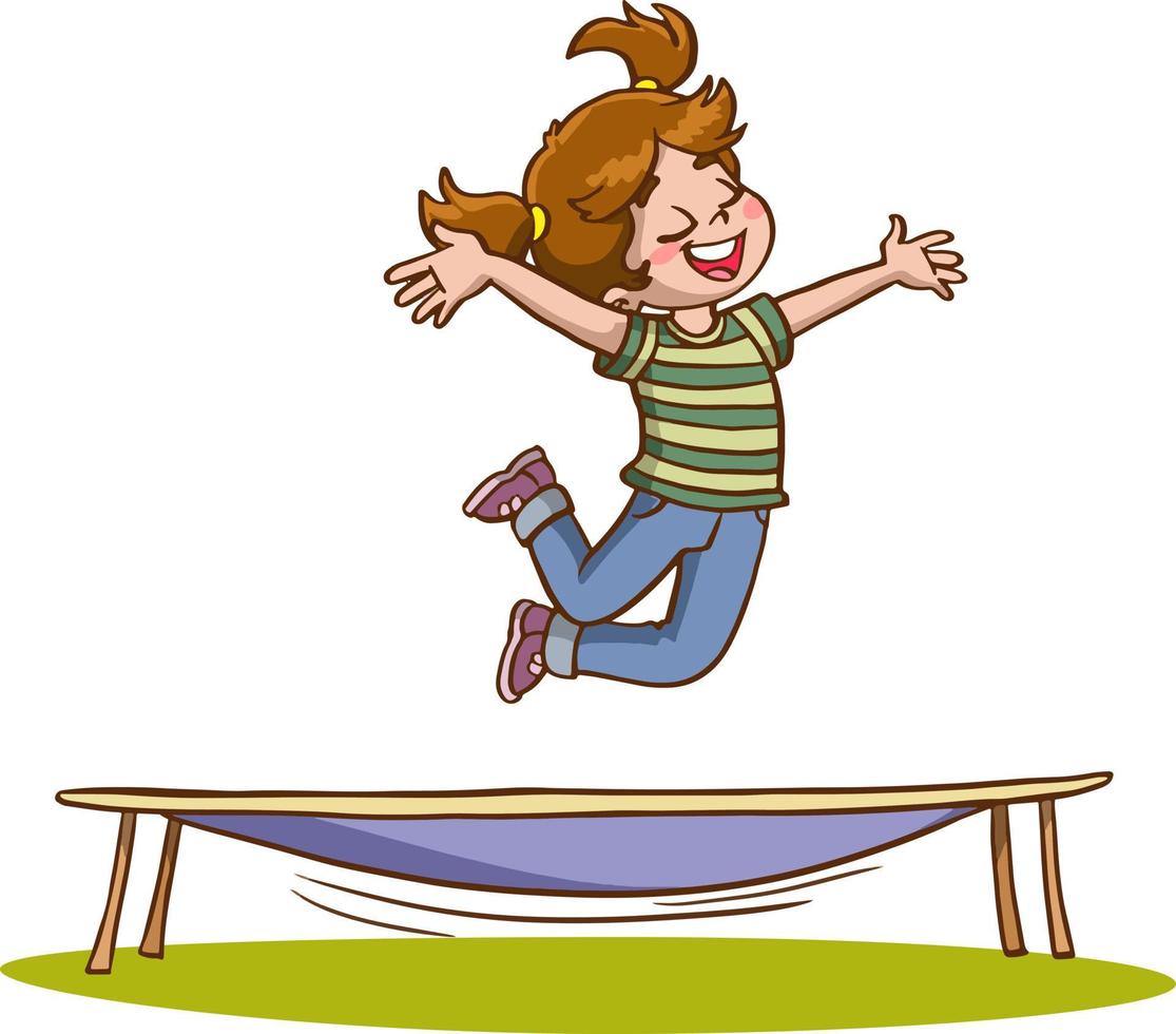 sorriso de criança fofa feliz pular no trampolim vetor