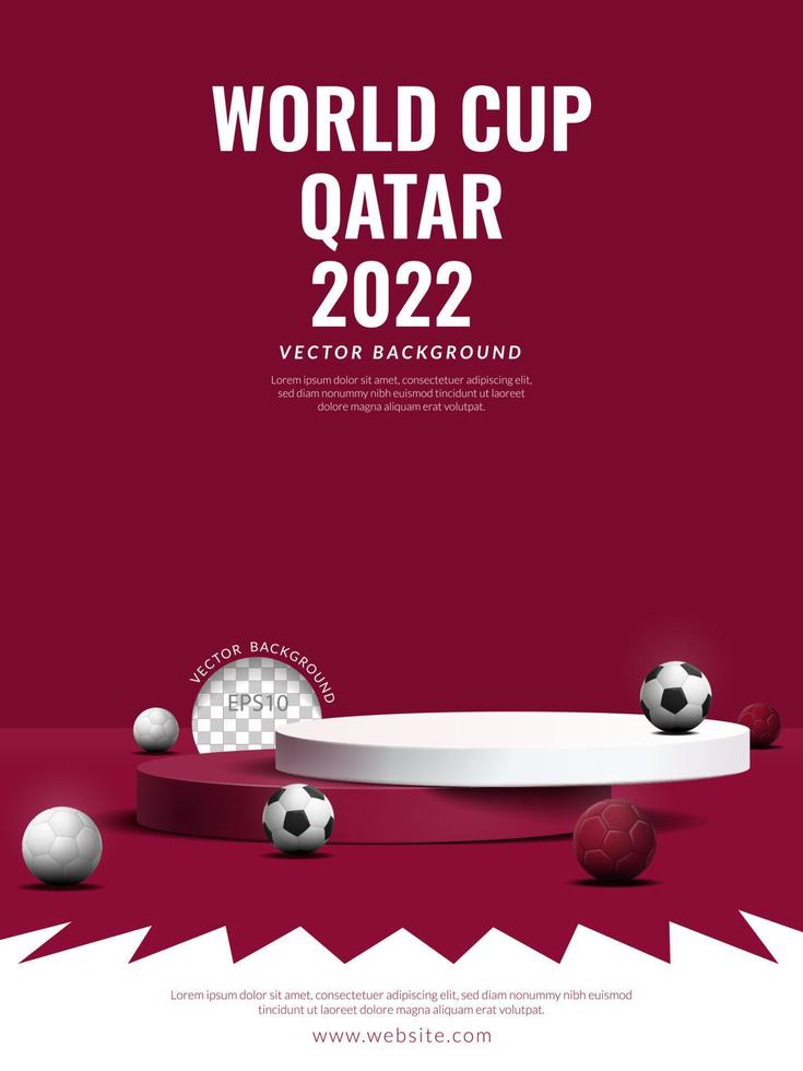 copa do mundo qatar 2022 conceito de exibição de produtos. pódio duplo marrom e branco com bola na bandeira do fundo do catar, ilustração vetorial vetor