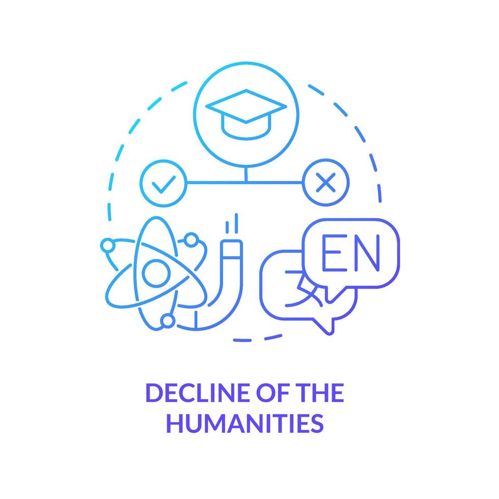 declínio do ícone de conceito gradiente azul de humanidades. disciplina impraticável. questão na ilustração de linha fina de idéia abstrata de ensino superior. desenho de contorno isolado. vetor