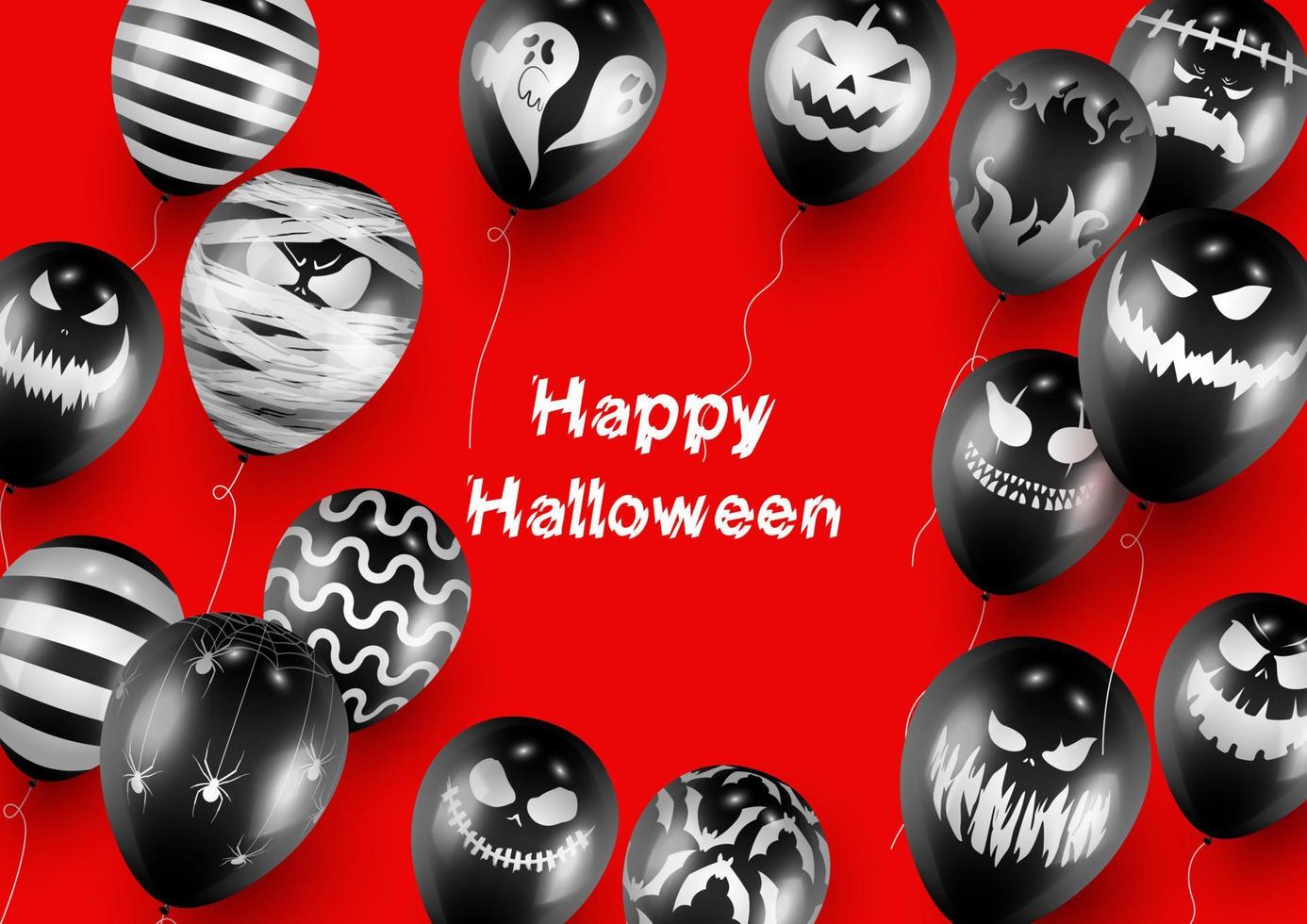 cartaz de halloween e modelo de banner com balões pretos sobre fundo vermelho vetor