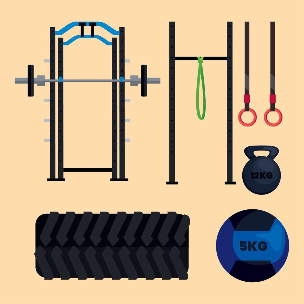 ícones de equipamentos crossfit vetor