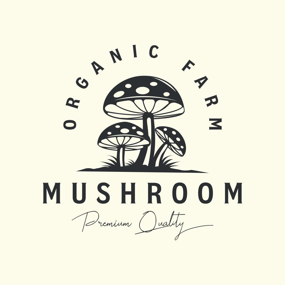 projeto de ilustração de modelo de vetor de logotipo vintage fazenda de cogumelos. cogumelo champignon, conceito de logotipo de alimentos de produtos orgânicos