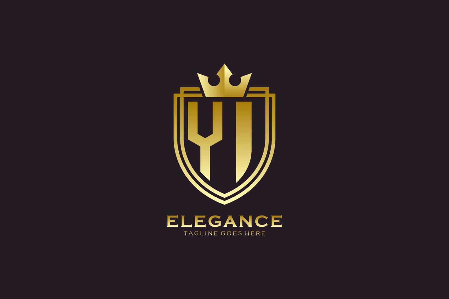 logotipo de monograma de luxo elegante inicial yi ou modelo de crachá com pergaminhos e coroa real - perfeito para projetos de marca luxuosos vetor