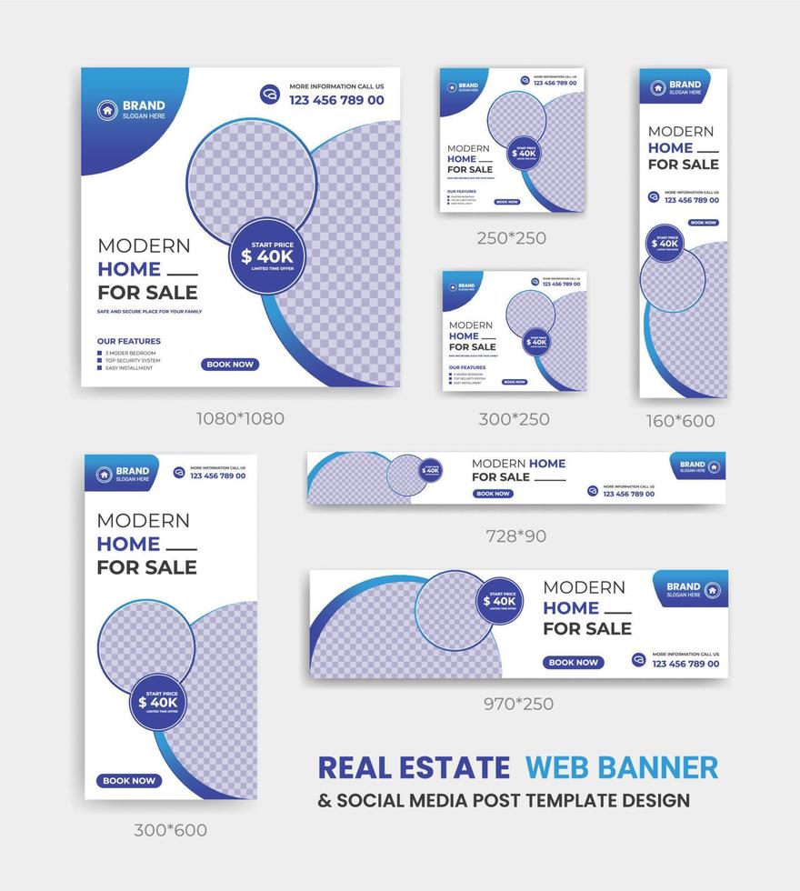 mídia social de negócios corporativos imobiliários e design de modelo de banner da web tamanho múltiplo vetor