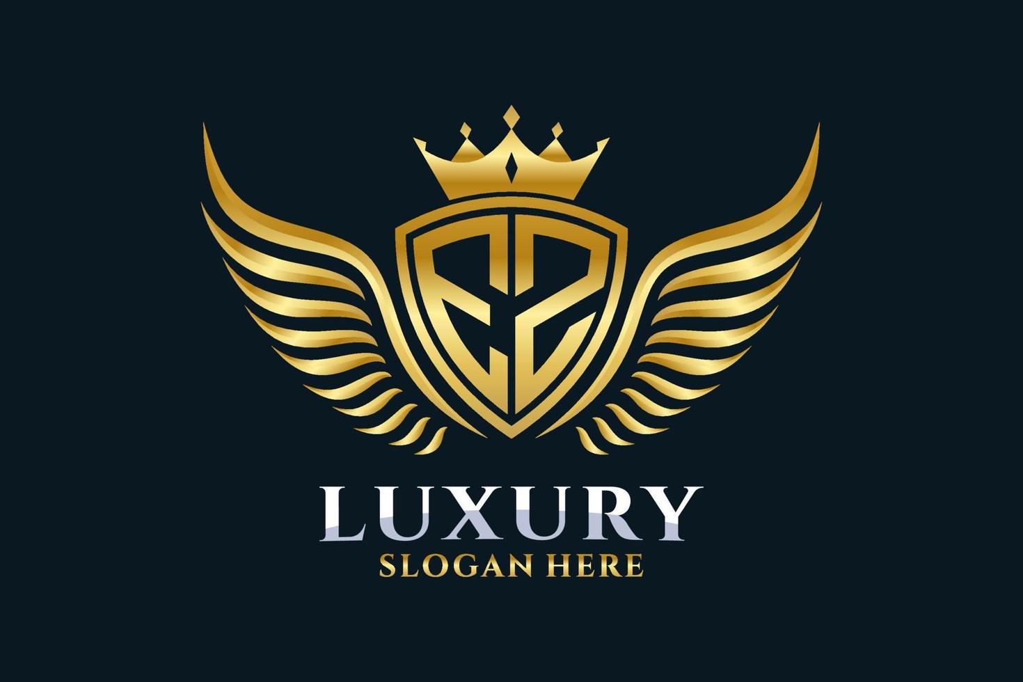 luxo royal wing letter ez crest gold color logo vector, logotipo da vitória, logotipo da crista, logotipo da asa, modelo de logotipo vetorial. vetor