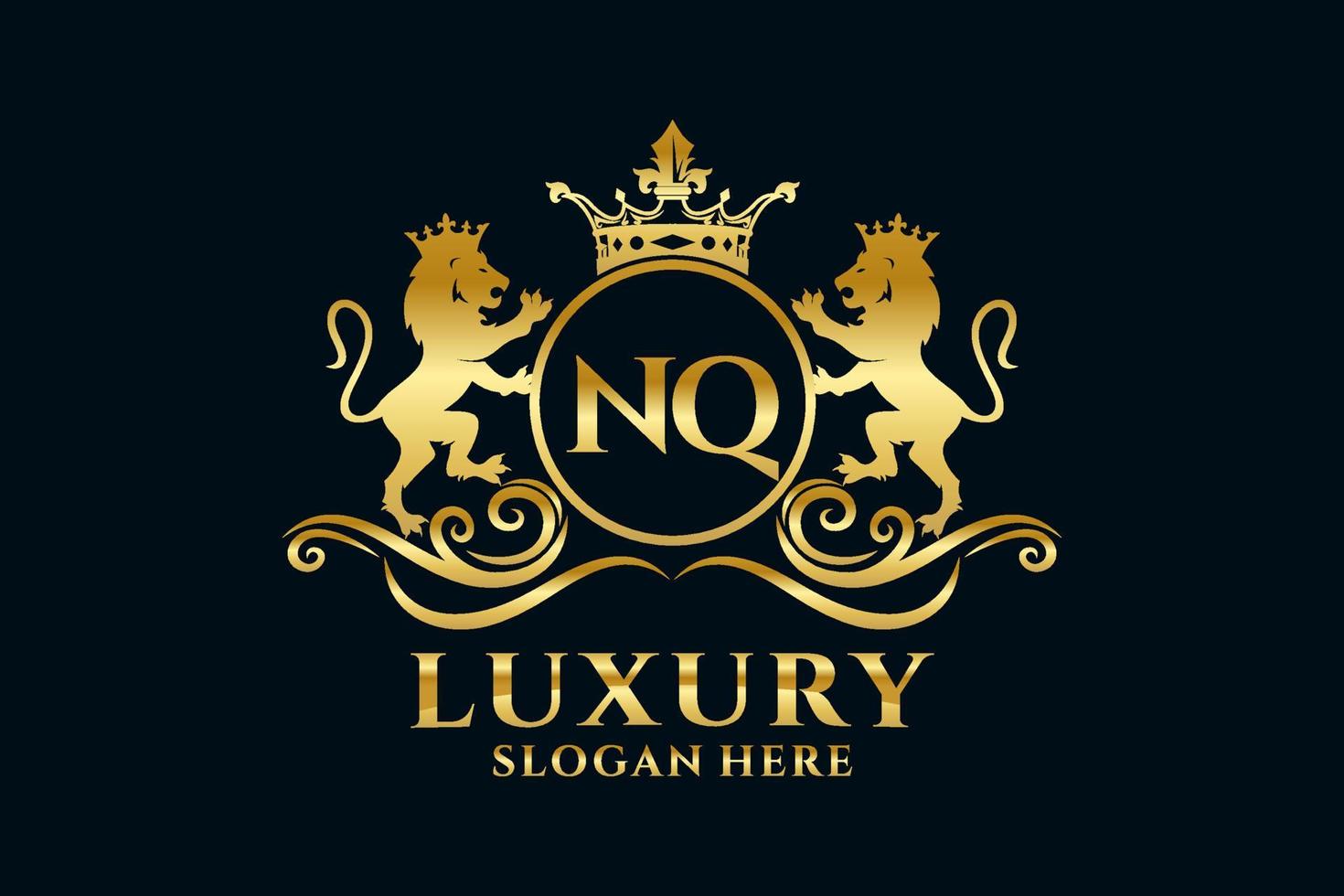 modelo de logotipo de luxo real de leão de letra nq inicial em arte vetorial para projetos de marca luxuosos e outras ilustrações vetoriais. vetor