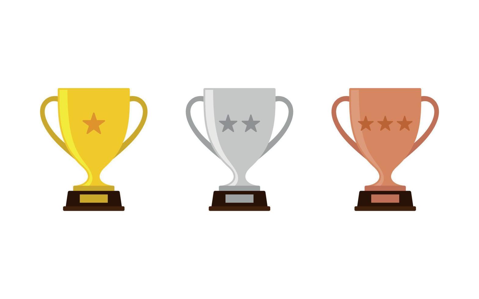 ícones de troféu de ouro, prata e bronze. copos de troféu de vetor em estilo simples.