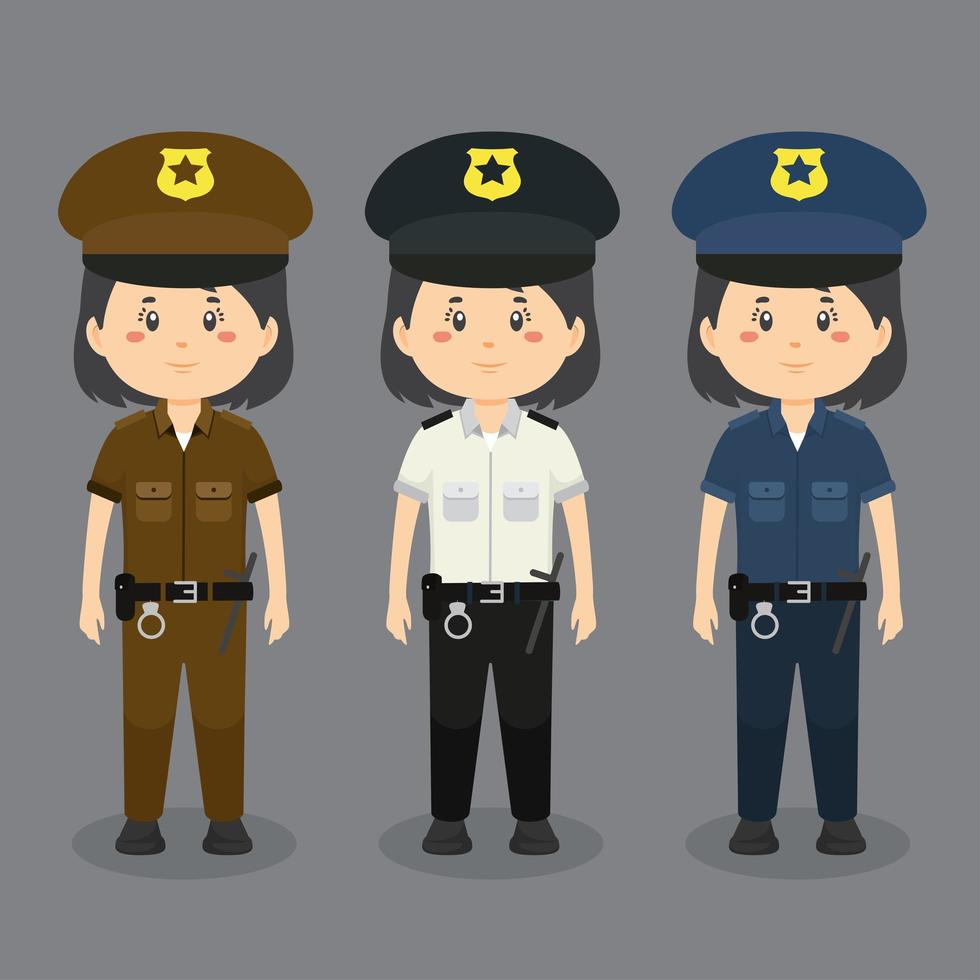 personagem policial vestindo vários uniformes vetor