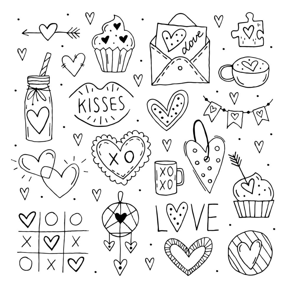 St.valentines day grande doodle conjunto de elementos, clipart vetor