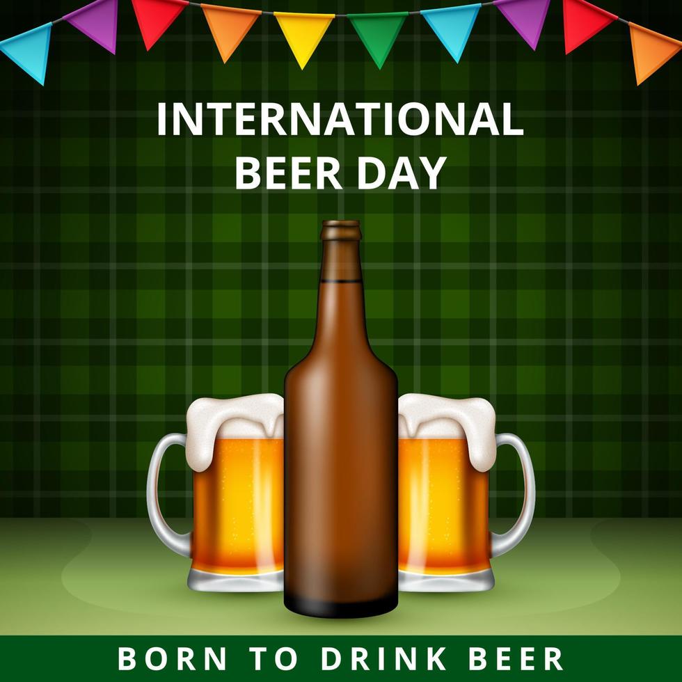 dia internacional da cerveja, em agosto. aplausos com canecas de cerveja tinindo conceituais. ilustração vetorial. vetor