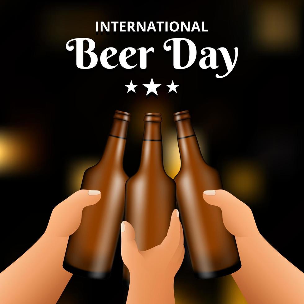 dia internacional da cerveja, em agosto. aplausos com canecas de cerveja tinindo conceituais. ilustração vetorial. vetor