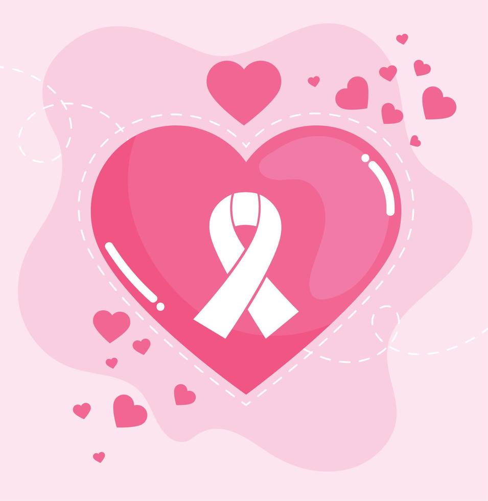 fita de câncer de mama com corações vetor