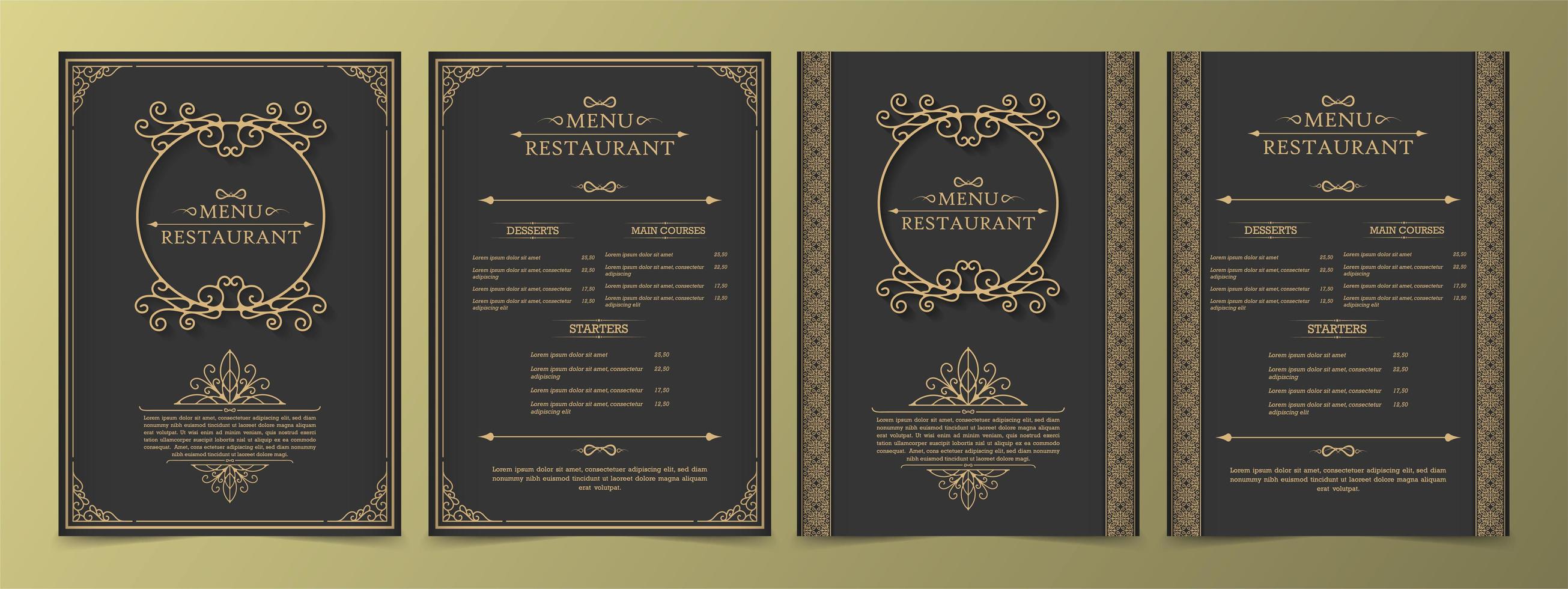 menu definido com elementos decorativos e molduras vetor