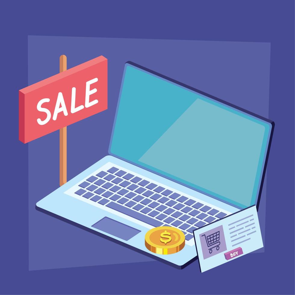 rótulo de venda com ícones de laptop vetor