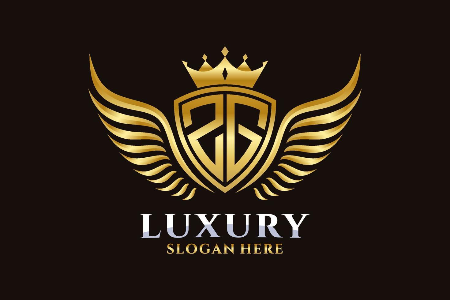 luxo royal wing letter zg crest gold color logo vector, logotipo da vitória, logotipo da crista, logotipo da asa, modelo de logotipo vetorial. vetor