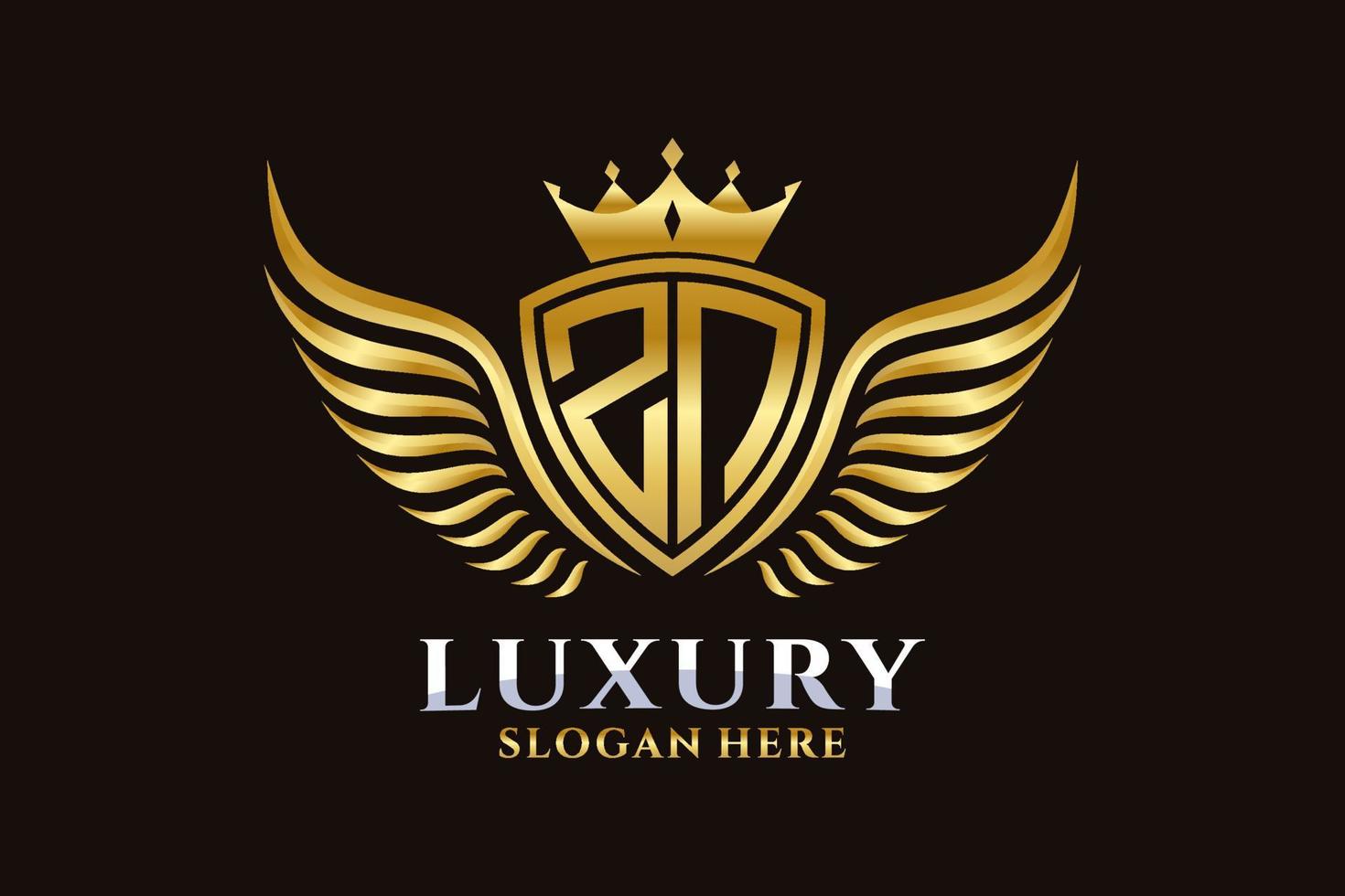 luxo royal wing letter zn crest gold color logo vector, logotipo da vitória, logotipo da crista, logotipo da asa, modelo de logotipo vetorial. vetor