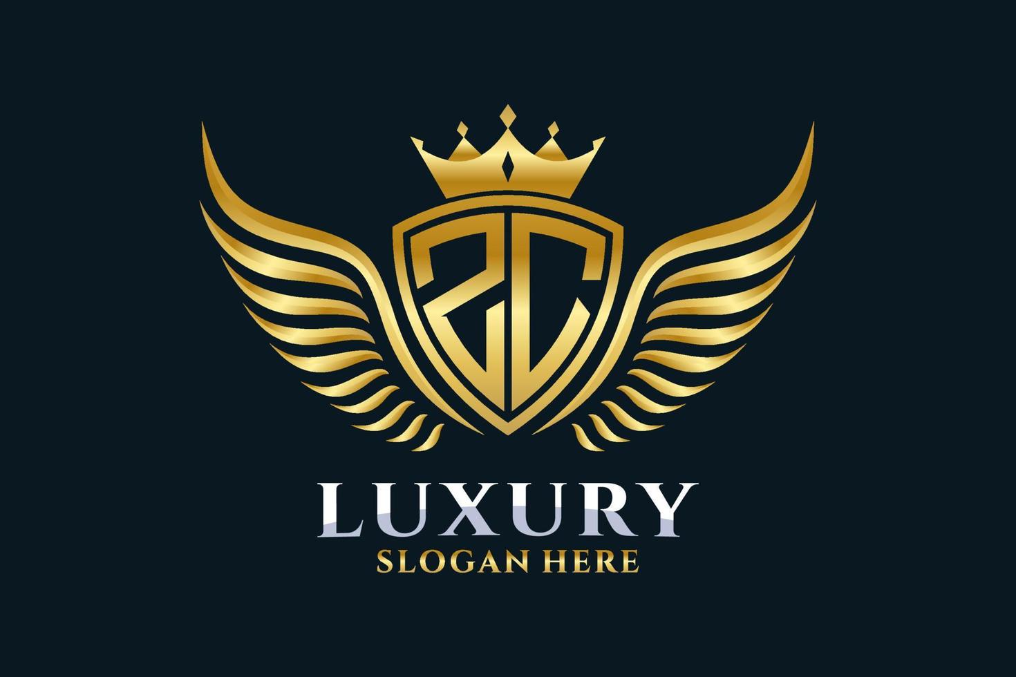 luxo royal wing letter zc crest gold color logo vector, logotipo da vitória, logotipo da crista, logotipo da asa, modelo de logotipo vetorial. vetor