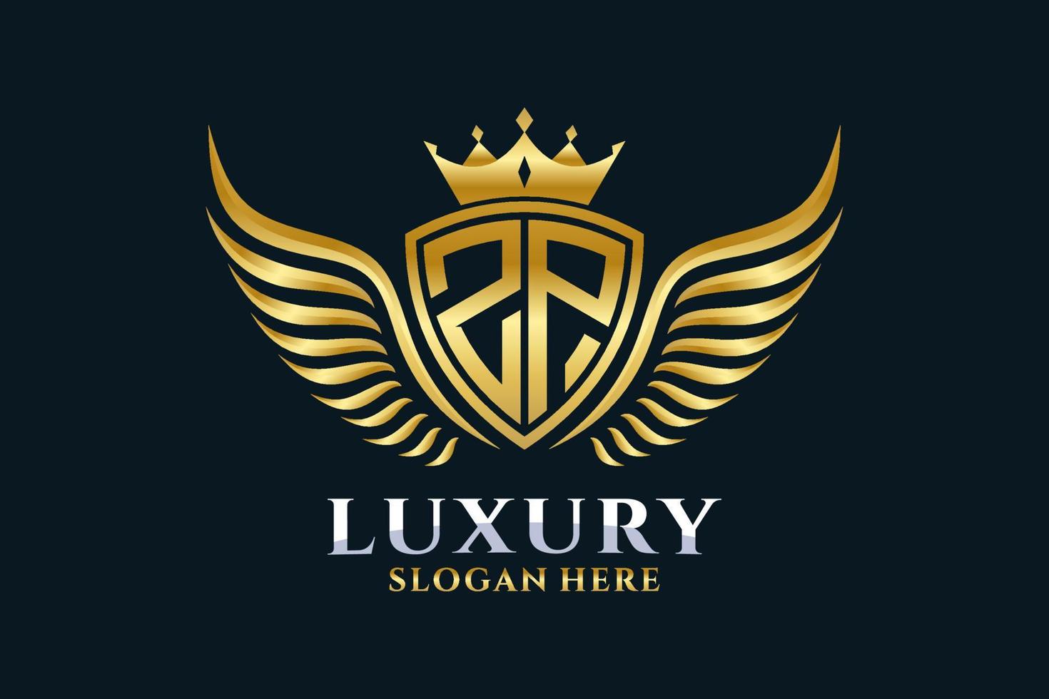 luxo royal wing letter zp crest gold color logo vector, logotipo da vitória, logotipo da crista, logotipo da asa, modelo de logotipo vetorial. vetor