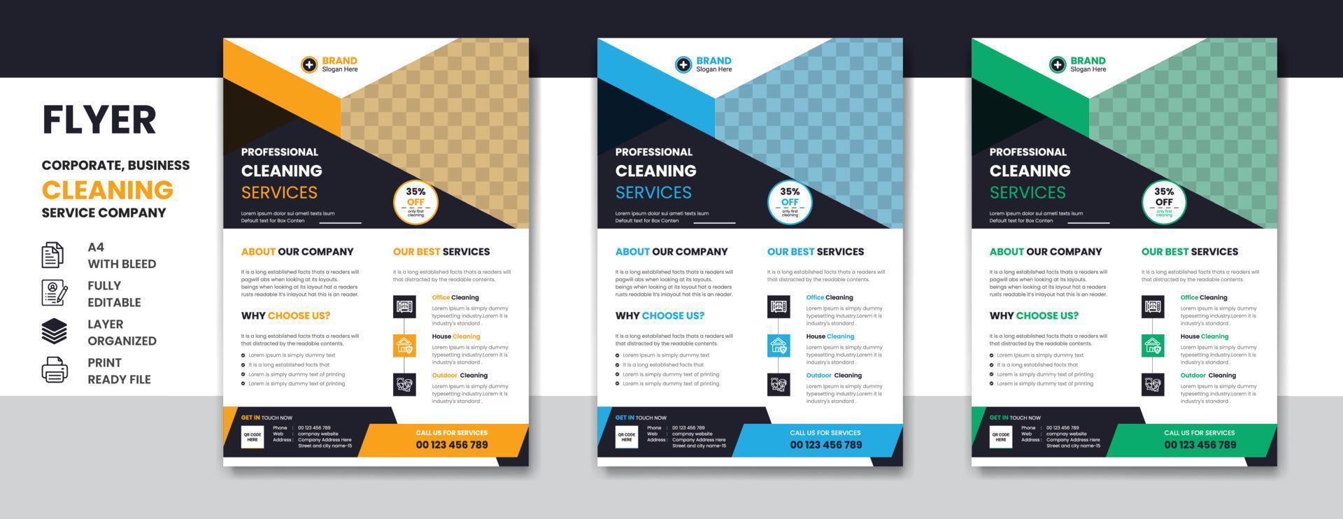 modelo de design de folheto a4 de negócios corporativos de limpeza e desinfecção vetor