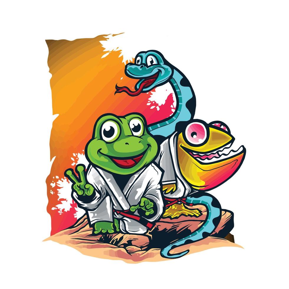 jiu jitsu - poster de sapo e cobra. pode ser usado para impressão de t-shirt, impressão de caneca, almofadas, design de impressão de moda, desgaste infantil, chá de bebê, saudação e cartão postal. design de camiseta vetor