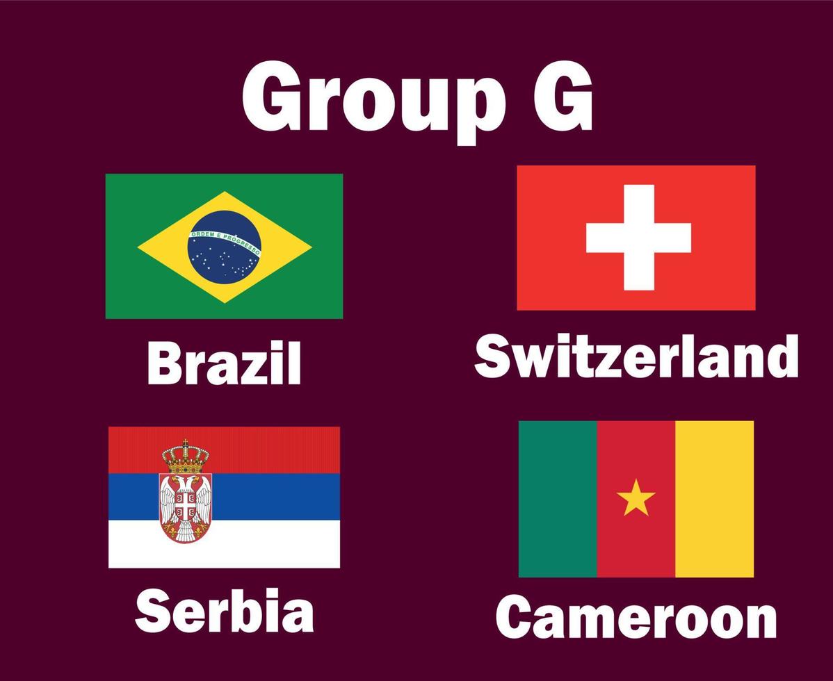 suíça brasil sérvia e camarões emblema bandeira grupo g com nomes de países símbolo design futebol vetor final países ilustração de equipes de futebol