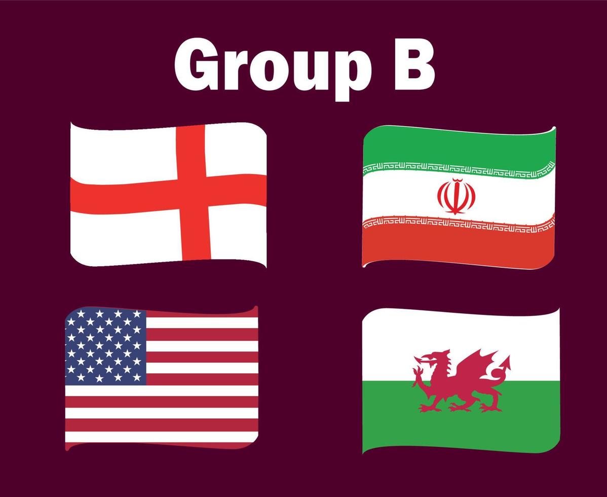 estados unidos inglaterra gales e irã bandeira fita grupo b símbolo design futebol final vetor países ilustração de equipes de futebol