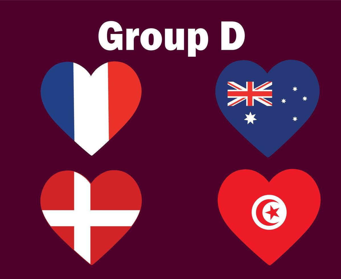 frança danemark austrália e tunísia bandeira coração grupo d símbolo design futebol final vetor países ilustração de equipes de futebol