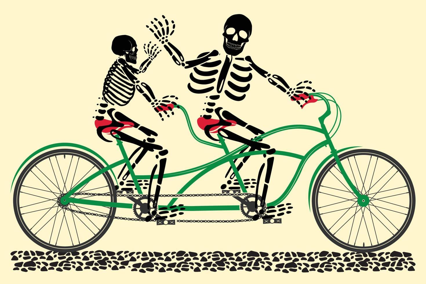 esqueleto na ilustração vetorial de bicicleta dupla vetor