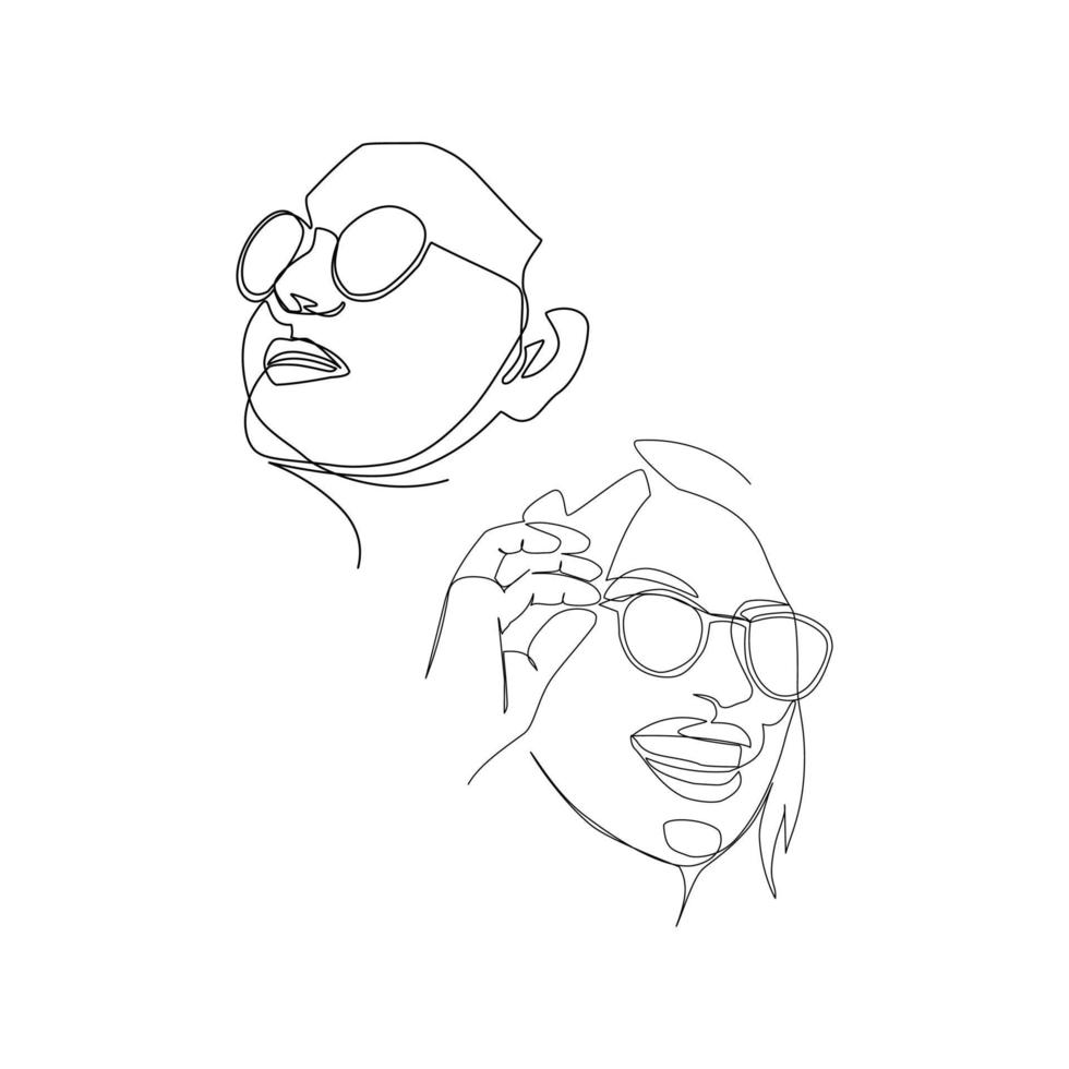 mobilevector ilustração de uma garota com óculos desenhados em estilo de linha de arte vetor
