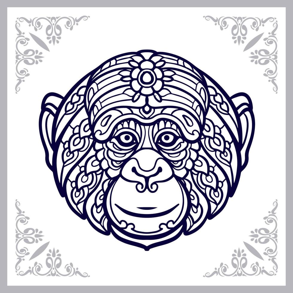 artes de mandala de cabeça de macaco isoladas no fundo branco vetor