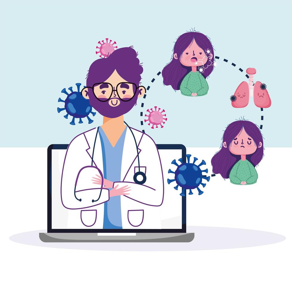 visita de saúde online com médico e paciente no computador vetor