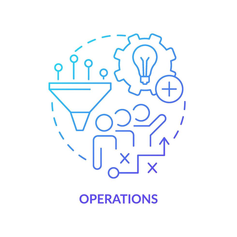 ícone de conceito gradiente azul de operações. inovação gestão elemento chave idéia abstrata ilustração de linha fina. atividades inovadoras. desenho de contorno isolado. vetor