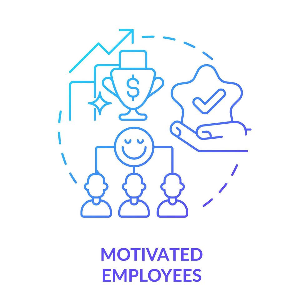 ícone de conceito gradiente azul de funcionários motivados. sociedade cooperativa benefício idéia abstrata ilustração de linha fina. engajamento dos trabalhadores. desenho de contorno isolado. vetor