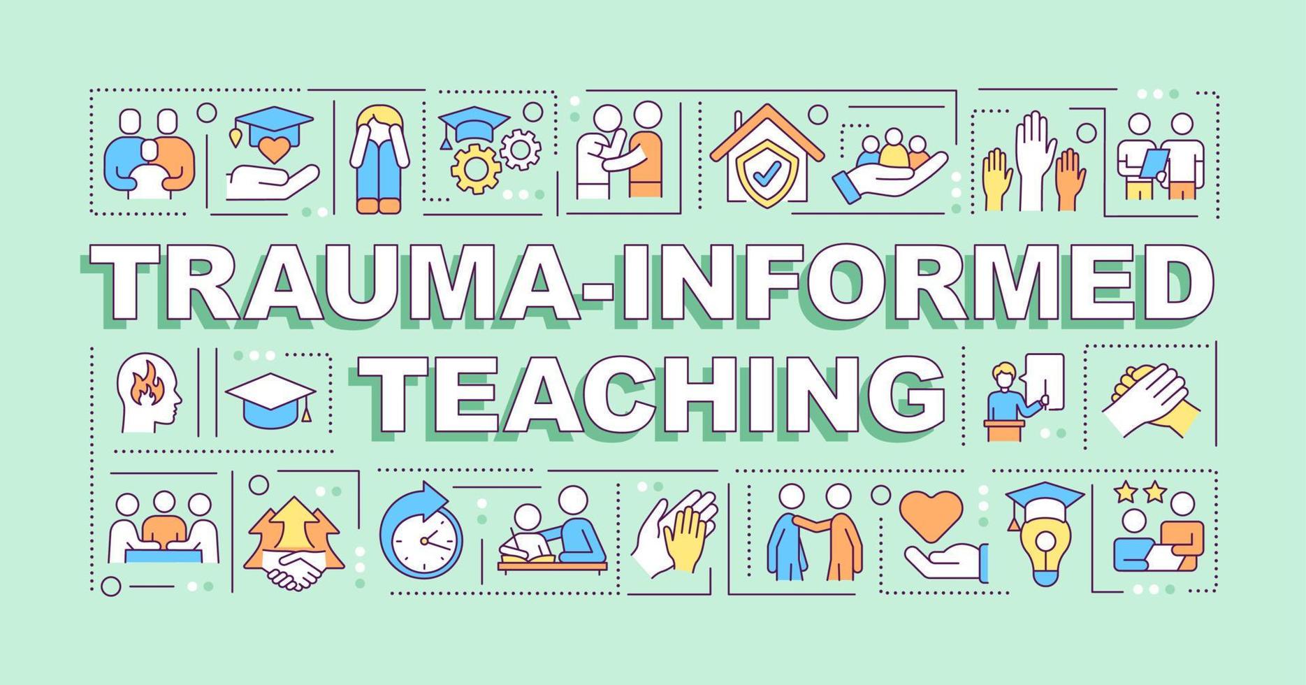 trauma informado ensinando conceitos de palavra bandeira verde. tendência educacional. infográficos com ícones na cor de fundo. tipografia isolada. ilustração vetorial com texto. vetor