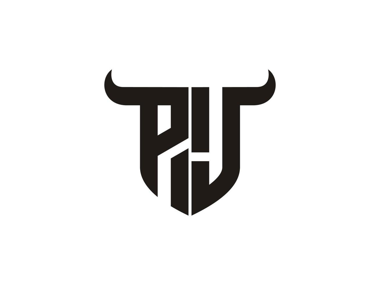 design inicial do logotipo do touro pj. vetor
