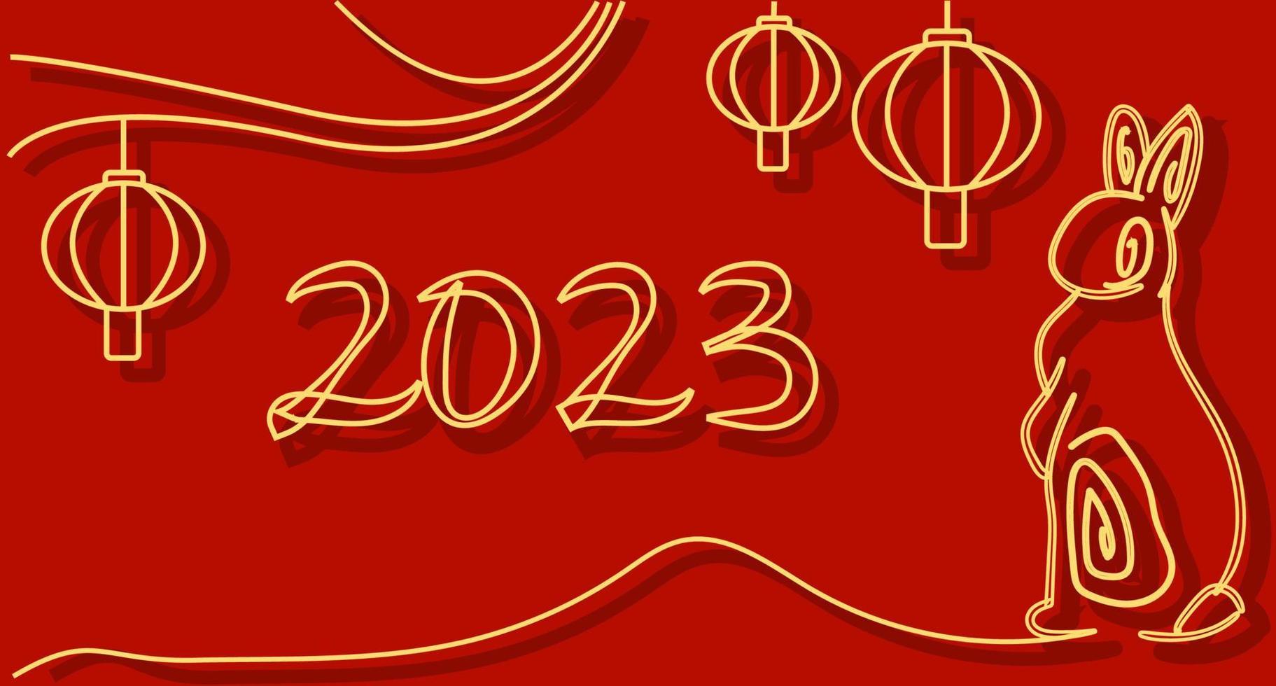 feliz ano novo 2023, ano novo chinês, ano do coelho, signo do zodíaco para cartão de cumprimentos, convite, cartazes, folheto, calendário, folhetos, banners. coelho chinês. vetor