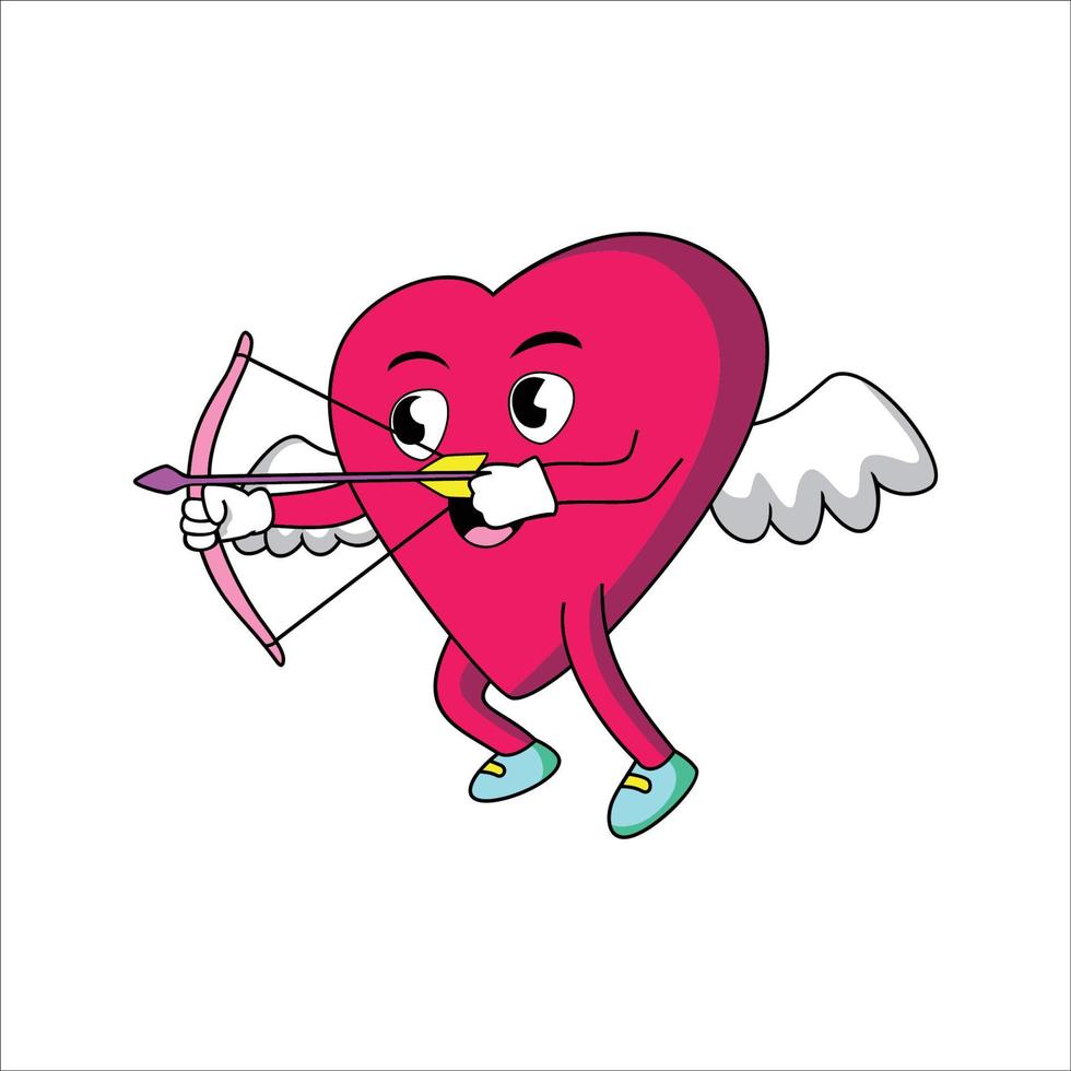 design de mascote de coração bonito. personagem de desenho animado de amor feliz. vetor