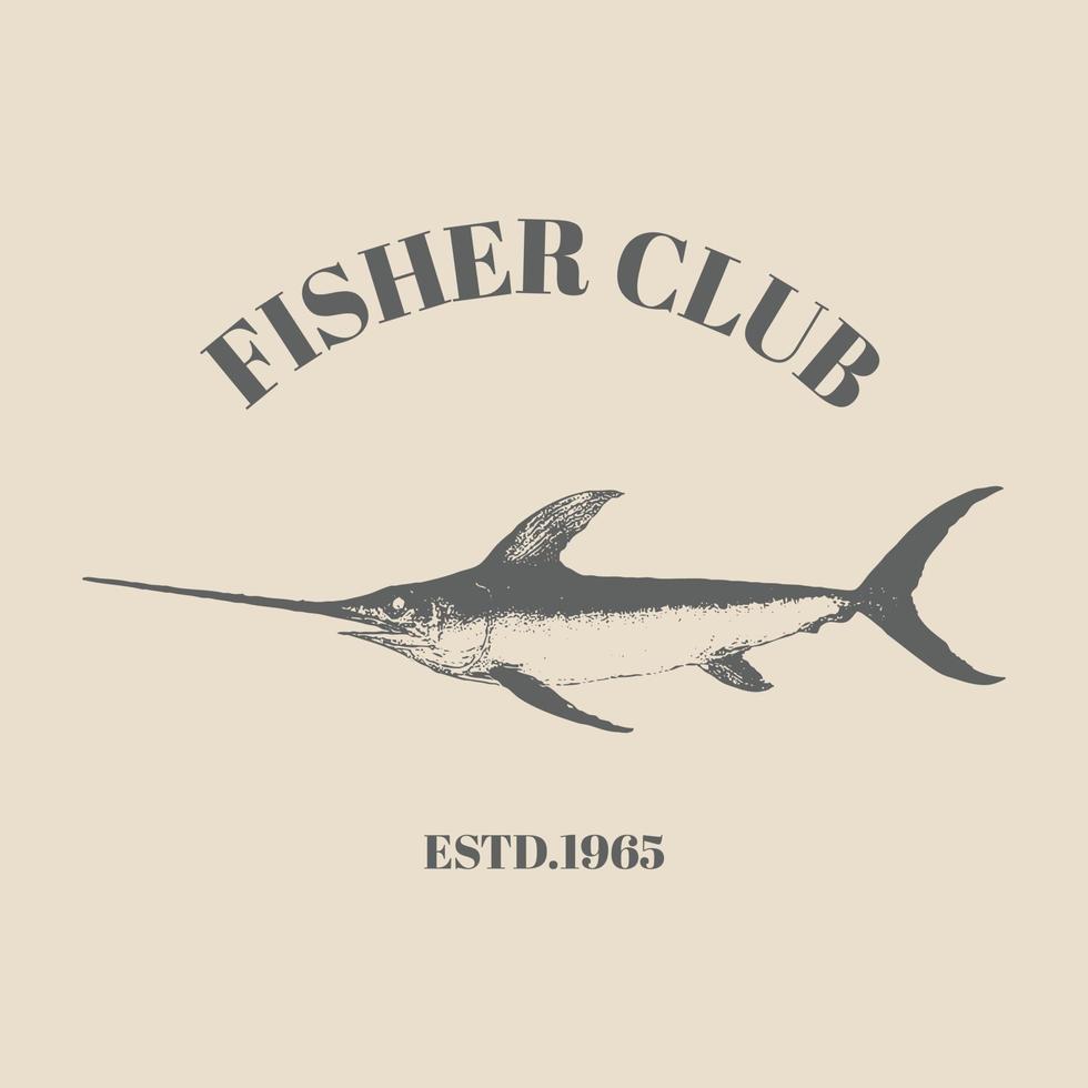 ilustração de pesca de veleiro de logotipo usando um estilo retrô vintage de desenho à mão, design de modelo vetor